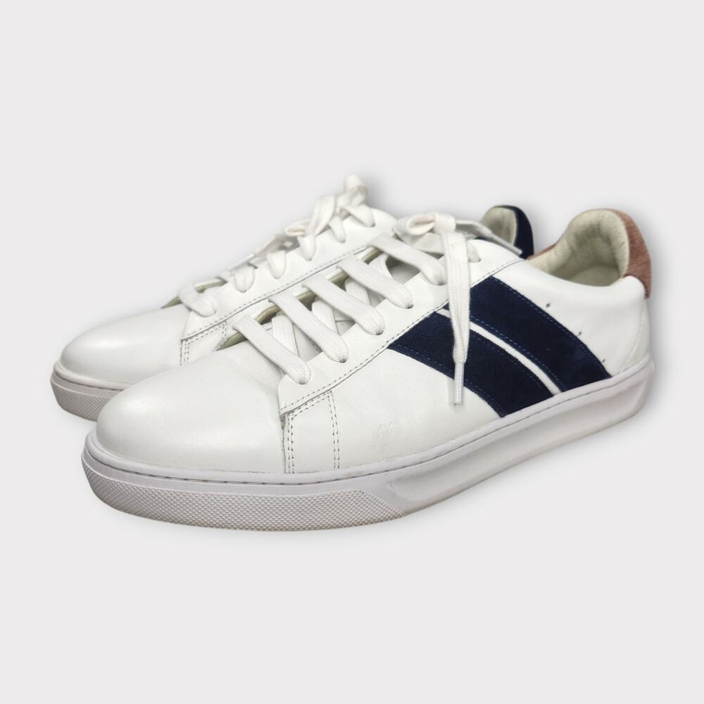 CAVAL Men’s Slash White Leather Sneakers Navy Tan Suede EU 41/ US 8